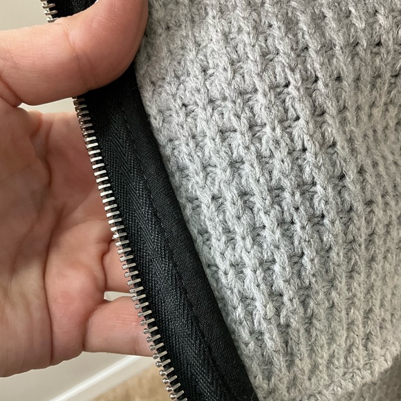 IRO Gray Asymmetrical Waffle Zip Moto Jacket Women's Sweater - Picture 6 of 7